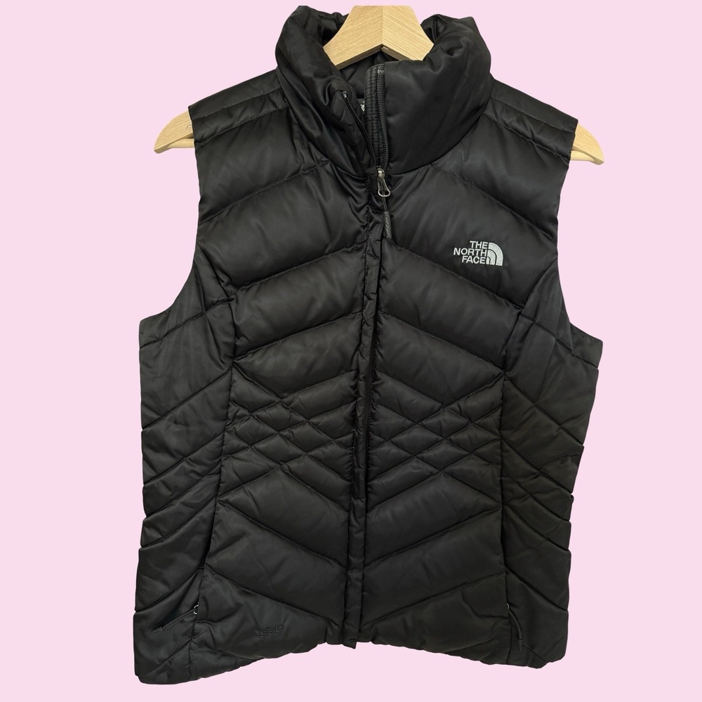 The North Face Down Full Zip Quilted Puffer Vest Jacket 550 Black Womens Medium